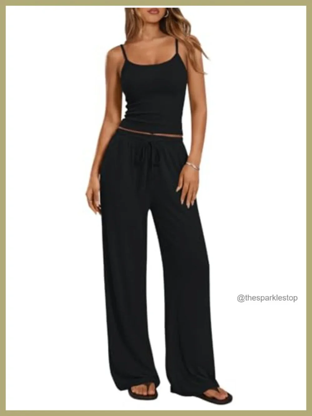 Womens 2 Piece Lounge Set Camisole Top Wide Leg Pants Resort Wear Travel Outfit
